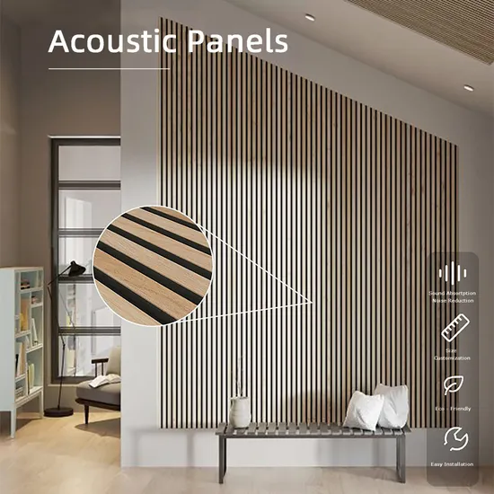 Panel de pared acústico ignífugo de MDF con diseño de madera, material absorbente de ruido, ideal para el mercado europeo.