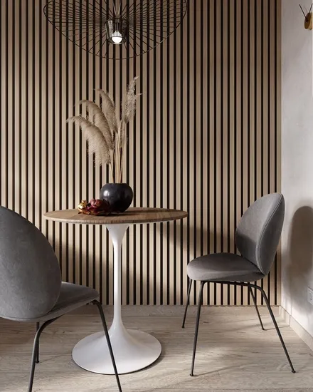 Panel de pared acústico de madera negra para decoración de interiores, panel de techo acústico de MDF para dormitorio